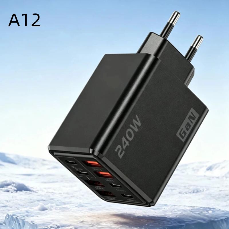 1Pcs 8 In 1 Fast Charging Phone Charger Power Adapter 240W Gan Usb C Charger Type C Eu/Us/Uk Plug Wall Charger For Phone