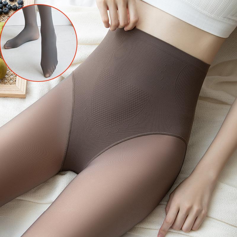 Women's High Waist Tummy Control Butt Lift Leggings Fake Translucent Skin Tights Winter Pantyhose 2 Style