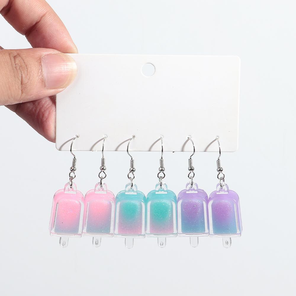 3Pairs Iridescent Ice Cream Acrylic Drop Earrings for Women Girls Korean Cute Resin Popsicle Dangle Earrings Sweet Jewelry Gifts