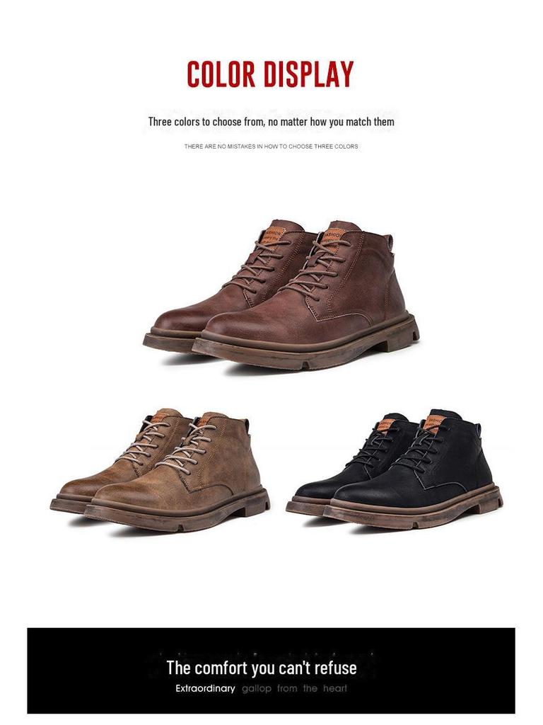 Men's Mid-Cut Leather Martin Boots - British Style Casual Spring/Autumn Work Shoes