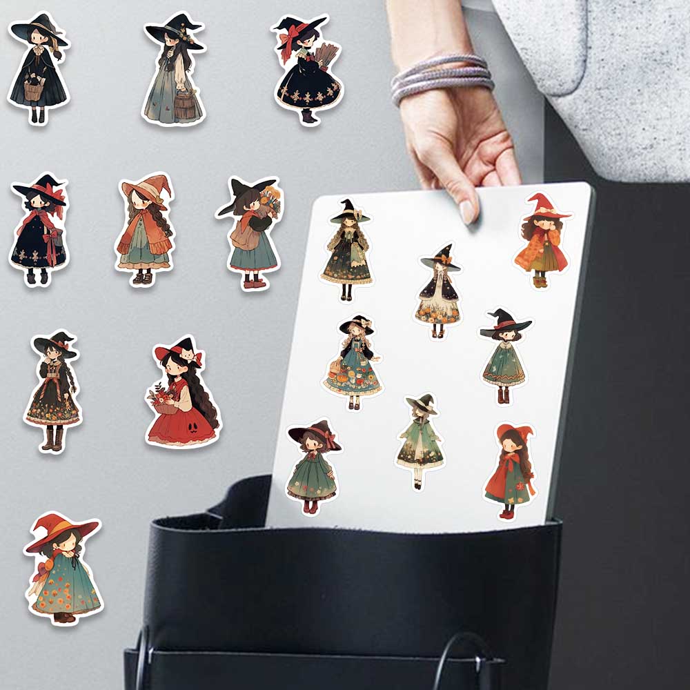 50Pcs Cute Cartoon Witch Girl Magic Anime Stickers Decals Laptop Motorcycle Phone Luggage Guitar Decoration Sticker Kids Toys