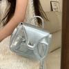 Korean Spice Girl Bag Women's 2023 New Silver Chain Simple Small Double Shoulder Small Square Bag Portable Shoulder Bag