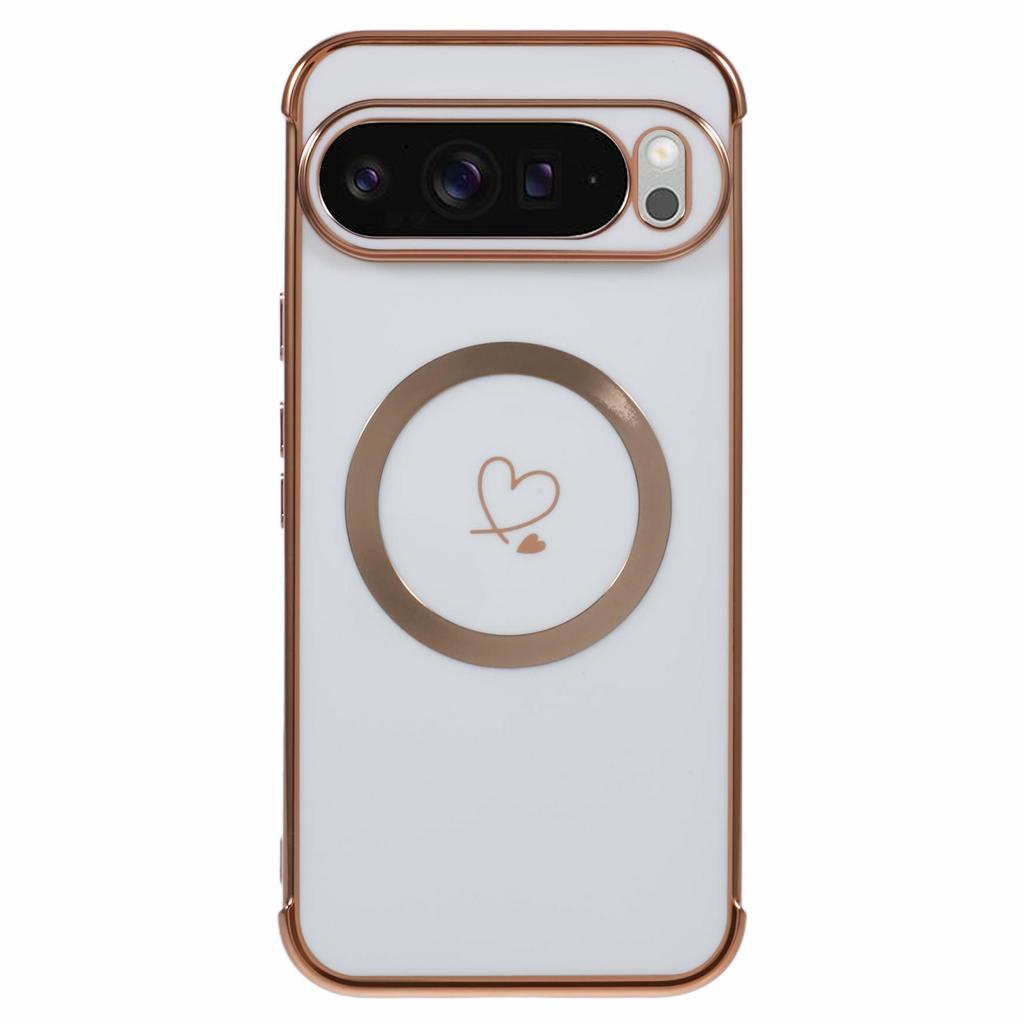 For Google Pixel 9 Pro XL Magnetic Case Electroplated TPU Phone Cover Hollow Love Hearts