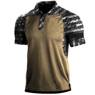 Men's Casual POLO Shirt Polo Collar Zipper Short Sleeve T-shirt Fashion Green Camouflage Men T-shirts