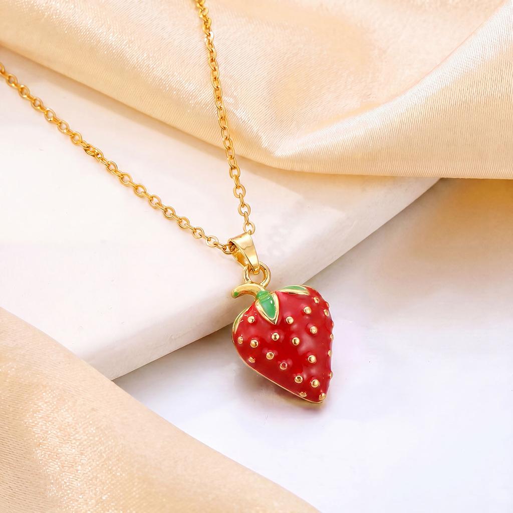 Strand Fruit Strawberry Sweet Necklace Accessory Women's Simple Luxury High Titanium Steel Collar Chain