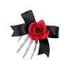 1pc Plastic Skeleton Hand Hair Clip With Rose Bows For Halloween Costume Parties Gothic Haunted Theme Accessories