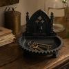 Gothic Home Ornament Church Carving Design Storage Box, Matte Black Desktop Organizer for Rings Dark Aesthetic Desk Bracelets Goth Decor, Style