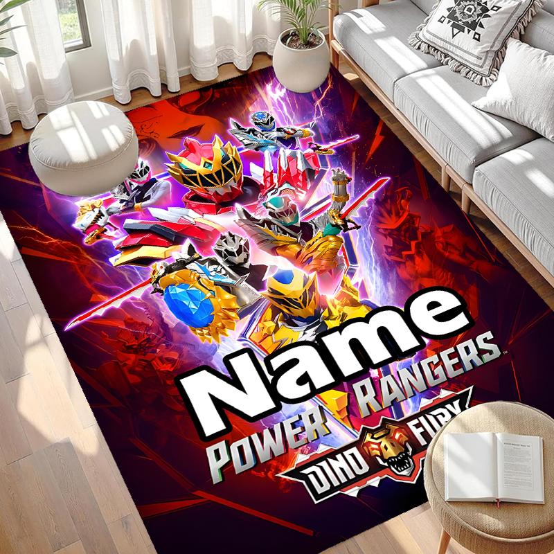 Custom Name Personalized Mighty Morphin Power Rangers Print Carpet, Versatile Home Decor Rug, for Playroom, Apartment, Balcony, Entryway, Hallway Gift