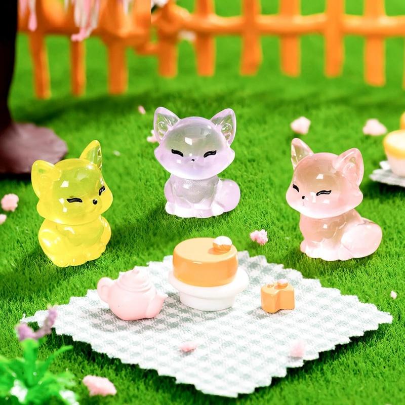 10/20pcs Luminous Resin Foxes with 6 Colors Small Animal Figurines Micro Landscape for DIY Crafts Home and Garden Decorations