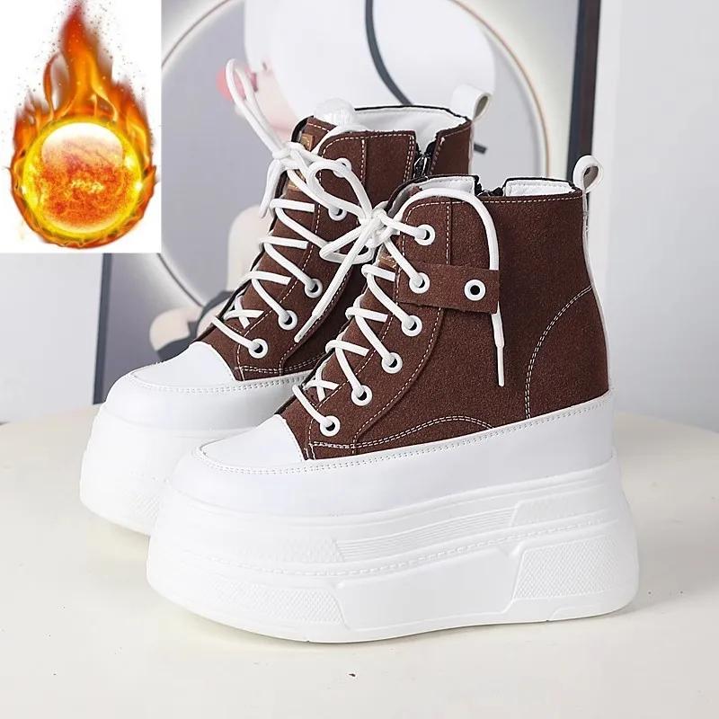 

Модные 12 см женские ботильоны на платформе и танкетке из натуральной британской кожи, зимние плюшевые, осенние, весенние, брендовые, женские ковбойские туфли 36