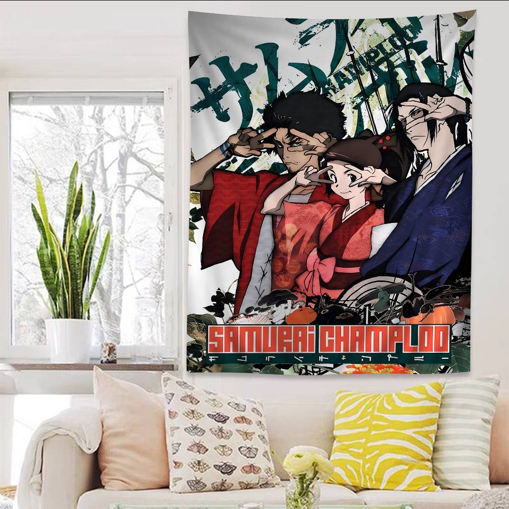 Vintage Samurai Champloo Anime Colorful Tapestry Wall Hanging Hippie Flower Wall Carpets Dorm Decor Japanese Tapestry