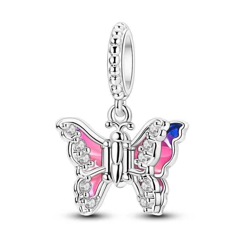 Fashion 925 Silver Colorful Butterfly Sparkling Beads Charms for DIY Bracelet Necklace Jewelry Making Gift