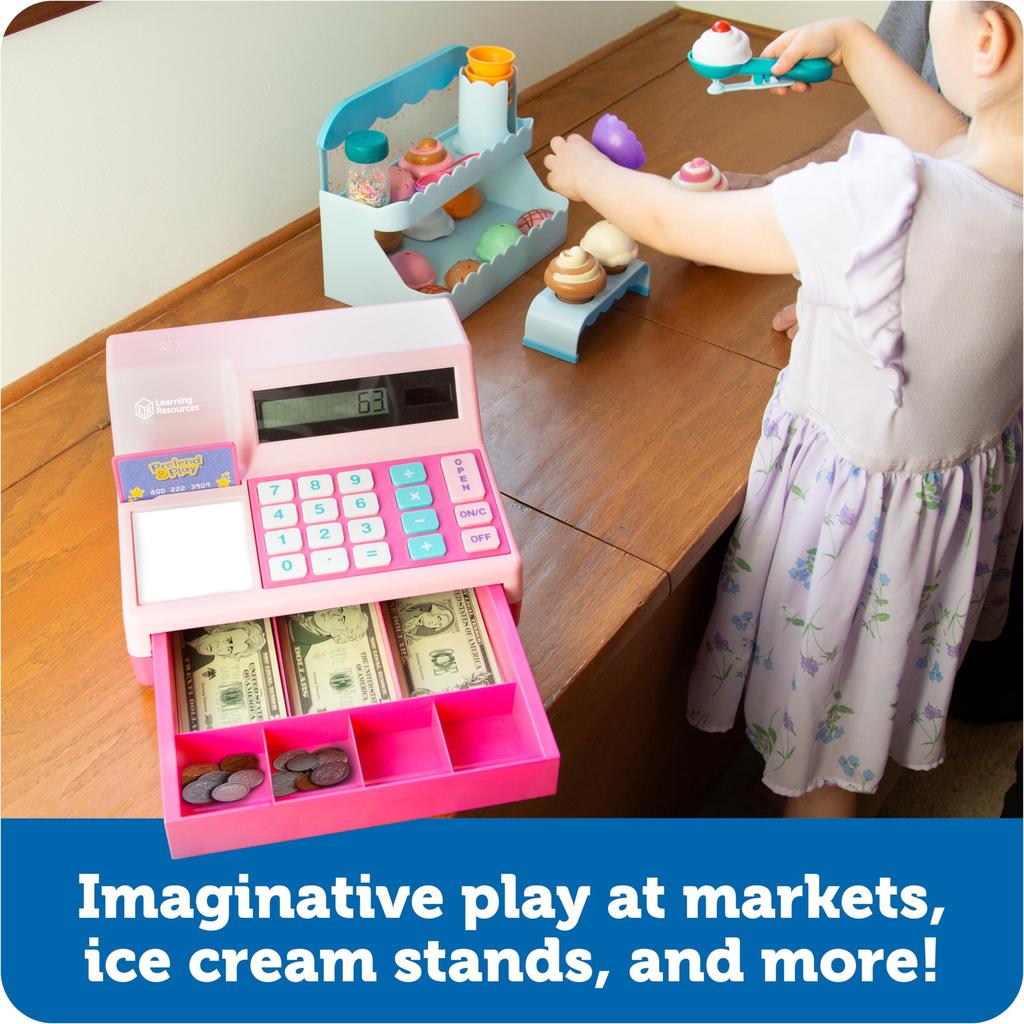 Learning Resources Toy Cash with US Authentic Register, Pink, Dollars, LER2629P,
