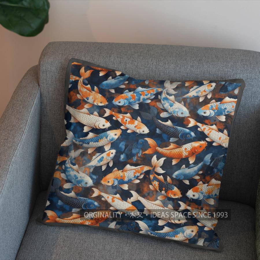 2D Colorful Koi Fish Pattern Decorative Pillow Cover Pattern Cushion Cover Suitable For Sofa Bedroom Car Pillow Cover