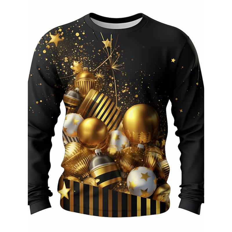 Santa Claus Pattern T-Shirt For Men Christmas Balloon 3D Printed T Shirts Autumn Casual Long Sleeves Loose Round Neck Tops Tees