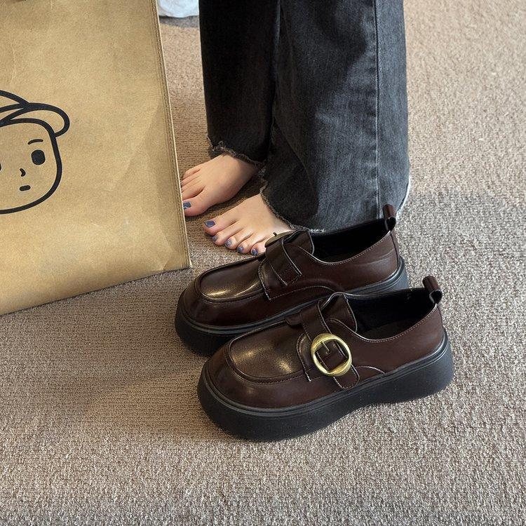 

British style small leather shoes women s spring 2025 new muffin thick-soled round head versatile Velcro black loafers 40