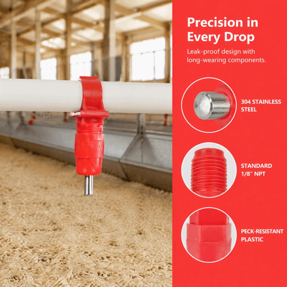 40pcs Plastic Poultry Waterer Red Drinking Nipple Easy Installation Farming Accessories Large Scale