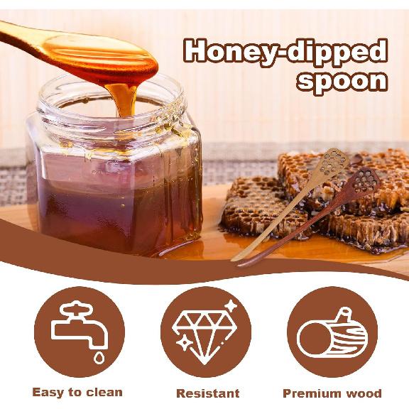 3 Pack Wooden Honey Mixing Stirrer Honey Dipper Sticks Honey Spoon, Wooden Honey Spoon and Dipper, Honey Sticks for Tea Spoons, Coffee Stirring