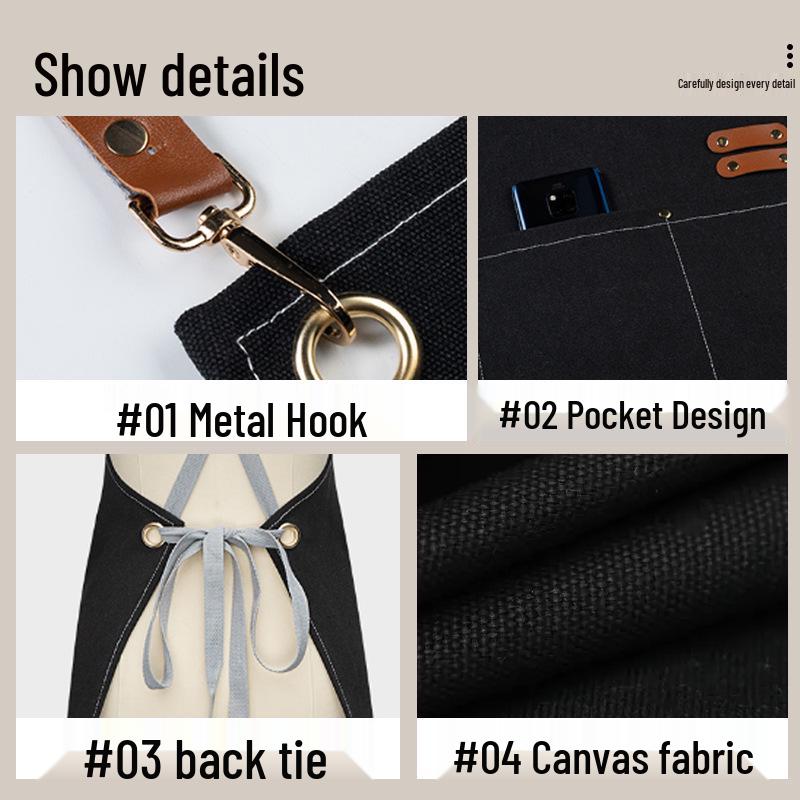 Plátěná kuchyňská zástěra - Silná, potištěná zástěra do pasu pro kavárnu, číšníka a obchod s mléčným čajem