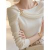 White One-word Shawl Bottoming Sweater Spring and Autumn New Korean Style Top for Women