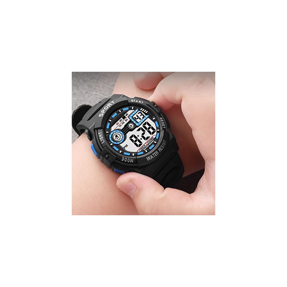 Men's Multi-Function Digital Sports Watch WR50M Waterproof with Alarm for Swimming and Running Black and Blue