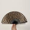 Leopard Print Folding Fan Large with Black Frame Hand Fold Fan Lightweight Portable Classical Dance Fan Women Party Gifts
