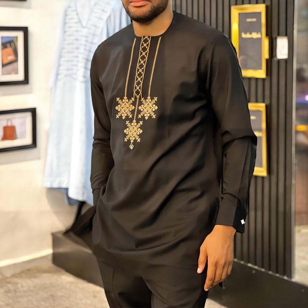 S-4XL Men Dashiki Long Clothes Shirt Trouser Set Mens 2 Pieces Outfit Suit Traditional Male Clothes T-shirt Pant Suits for Men