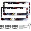 LIN KANG American Flag Eagle License Plate Frame Holder - 2 Pack Patriotic Universal Aluminum Matte Stripe US Flag Gloss Car Tag Frame Holder With