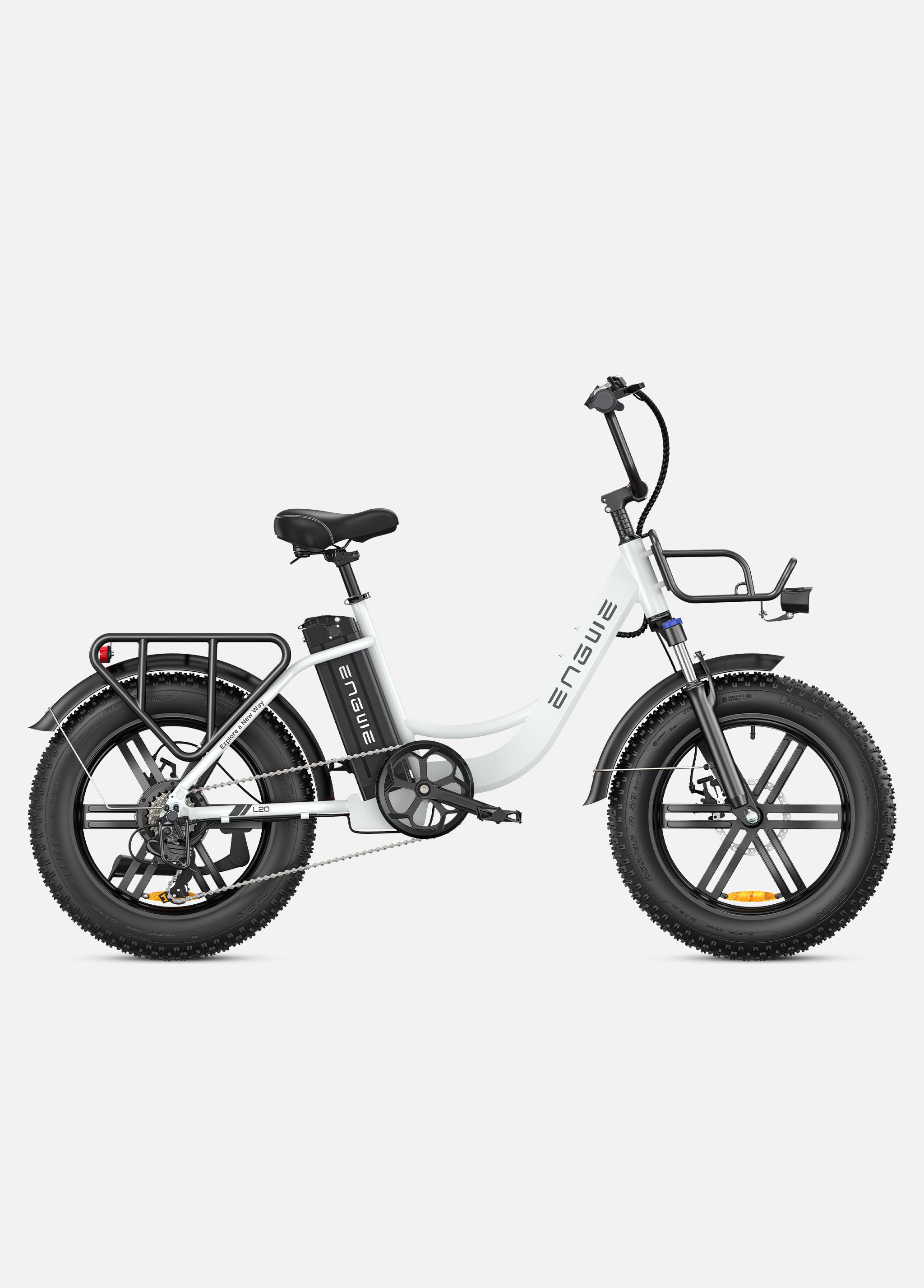 Vélo électrique ENGWE L20 250 W 20'' × 4,0  Fat Tire Vélo électrique Batterie 13 Ah Autonomie maximale 140 km et 25 km/h pour les navetteurs urbains, double suspension M blanc