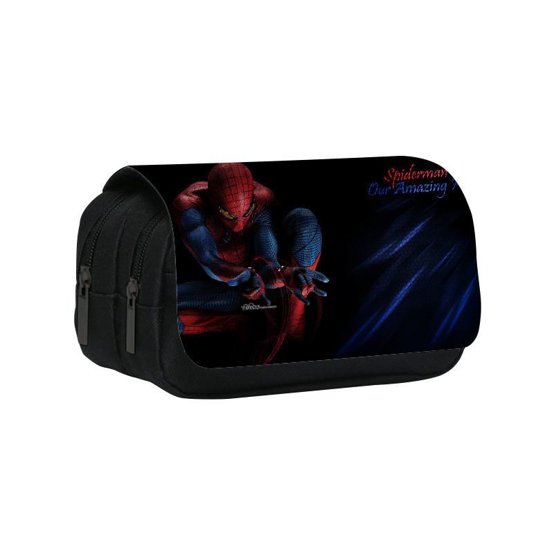 Spiderman Cartoon Style Nylon Pencil Organizer With Multiple Compartments For School Supplies