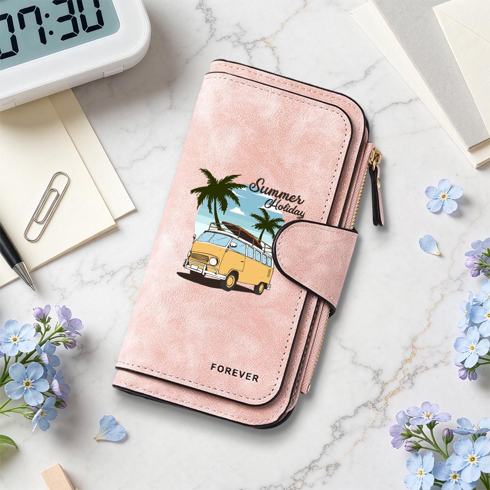 Women Long Wallet Summer Holiday Print Multi Card Holder Purse Fashion Casual Forever Design Portable Female Daily Clutch