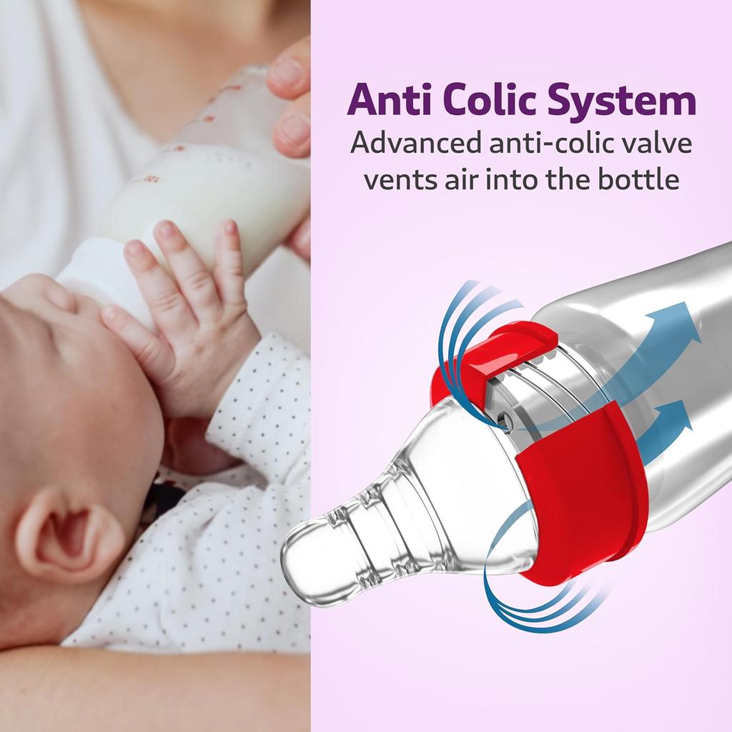 LuvLap Anti-Colic Wide Neck Natura Flo Baby Plastic Feeding Bottle 150ml (Pack of 2) BPA Free Newborn Infant Toddler