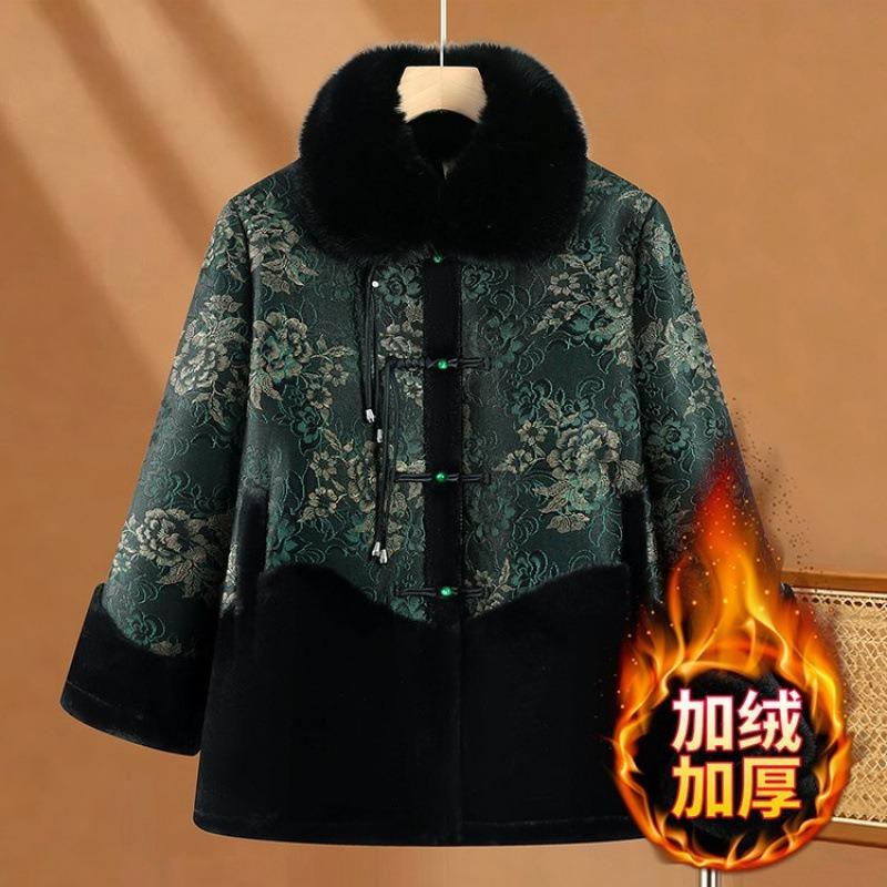 

Осень и зима одежда для пожилой женщины, мех и флис, теплая одежда, зимняя одежда, флисовое утолщенное пальто 5XL [recommended 150-80kg] зелёный