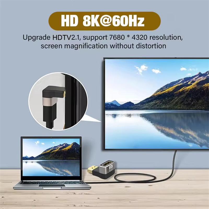 8K HDMI-compatible2.1 Connector Cable Adapter 90 Degree Right Angle Male To Female HDMI-compatible Extender for PC TV PS5 Laptop