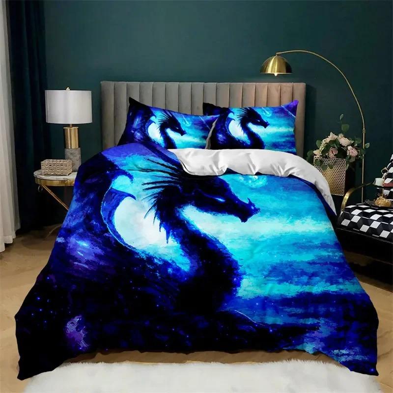 Flying Dragon Duvet Cover Microfiber Ancient Wild Animal Bedding Set Gothic Theme Monster Comforter Cover For Children Boys Teen