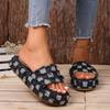 Women Denim Slides Summer Beach Sandals Women Retro Slip On Wedges Platform Casual Open Toe Flat Sandals Jeans Canvas Slides