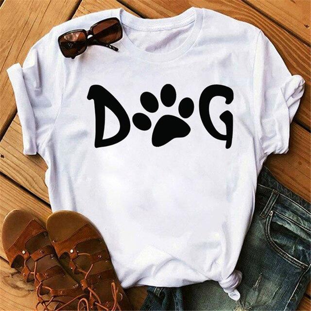 Fashion Kawaii Dog Scratch Heart Graphic Woman T-Shirt 90S Tees Short Sleeve O-Neck Female Tops Streetwear Y2K Clothes