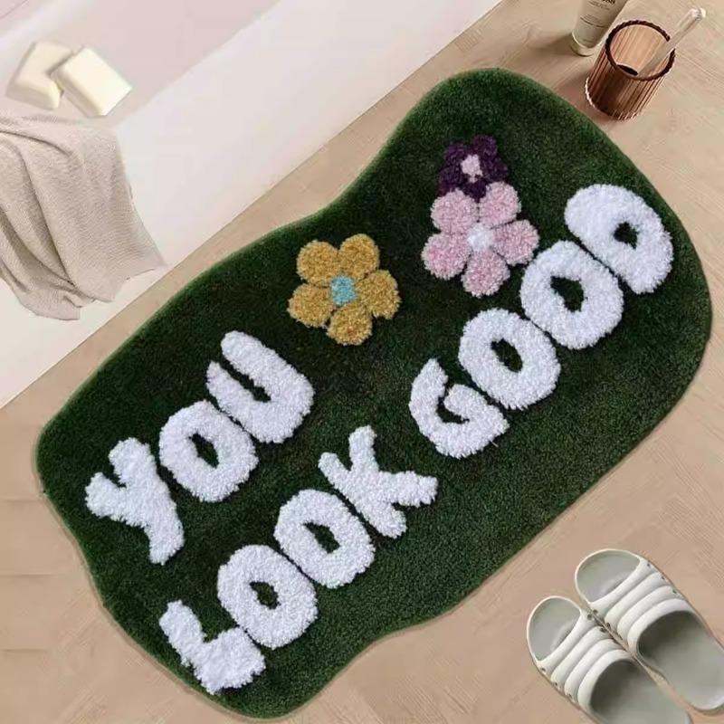 Cartoon Letter Imitation Cashmere Floor Mat for Home Use, Dirt Resistant Floor Mat for Bathroom, Absorbent Foot Mat