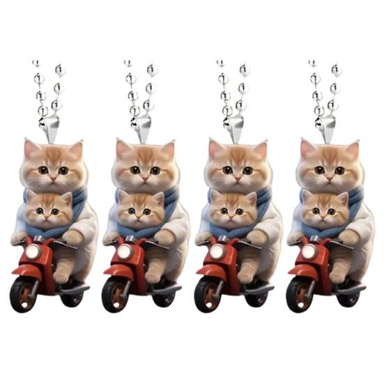Motorbike Cat Acrylic Hanging Decoration Home Indoor Christmas Tree Car Rearview Mirror 2D Flat Riding Kitten Hanging Ornament Cartoon Animal Pendant