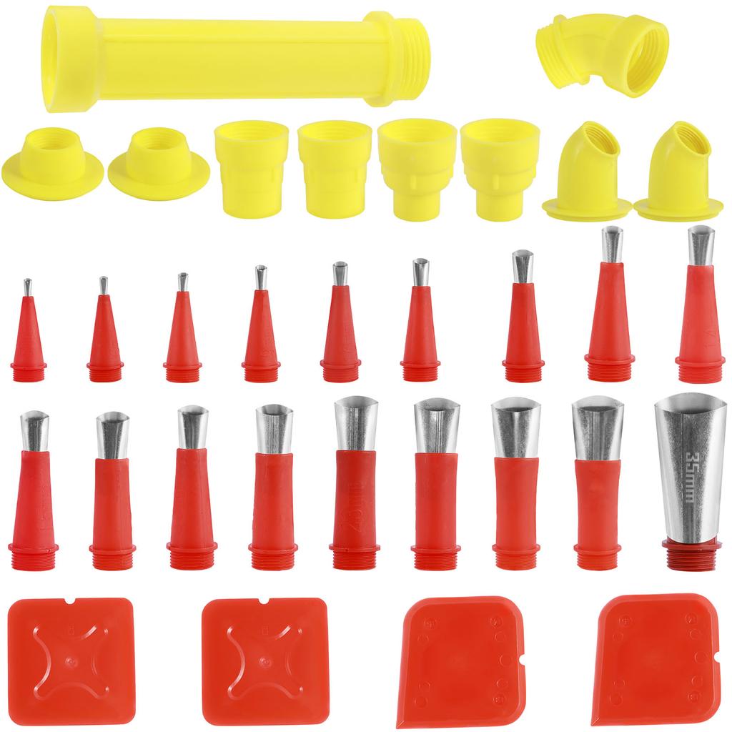 28/32Pcs Caulking Finisher Kit Caulking Nozzle Tips Tool Kit with Connector and Grout Scraper for Bathroom Kitchen Doors