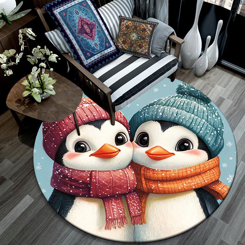 Penguin Round Area Rug,Carpet Rug for Living Room Bedroom Sofa Playroom Decor,Non-slip Floor Mat