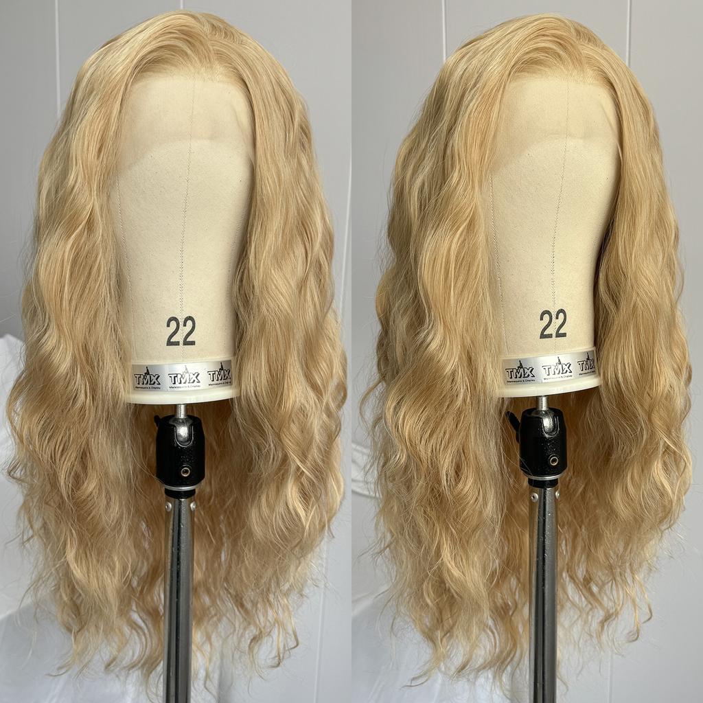 Long Blonde Highlight Natural Wave Long Curly Wavy 13X4 Lace Front Wigs for Women Honey Blonde Mixed 613 Colored Synthetic Hair