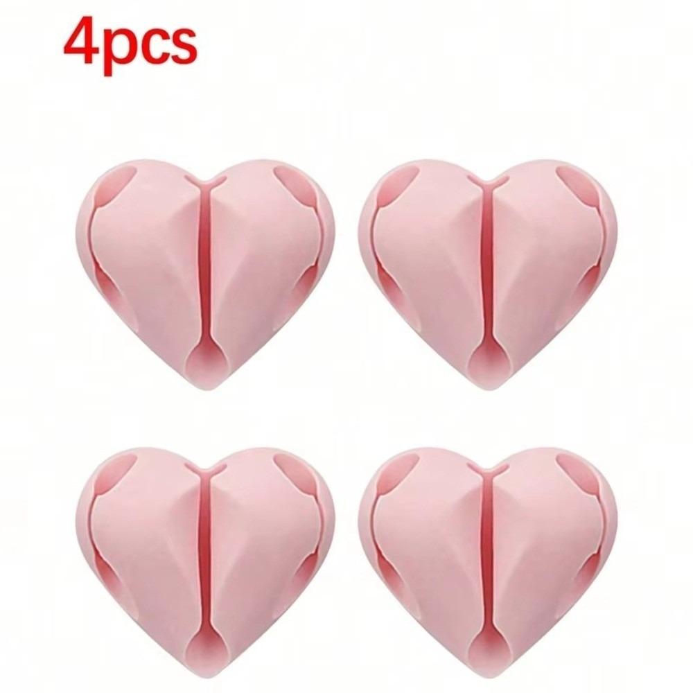 4Pcs New Heart-Shaped Mini Cable Winder Organizer Silicone Self-Adhesive USB Charging Cable Clips Cable Organizer Wall Storage розовый