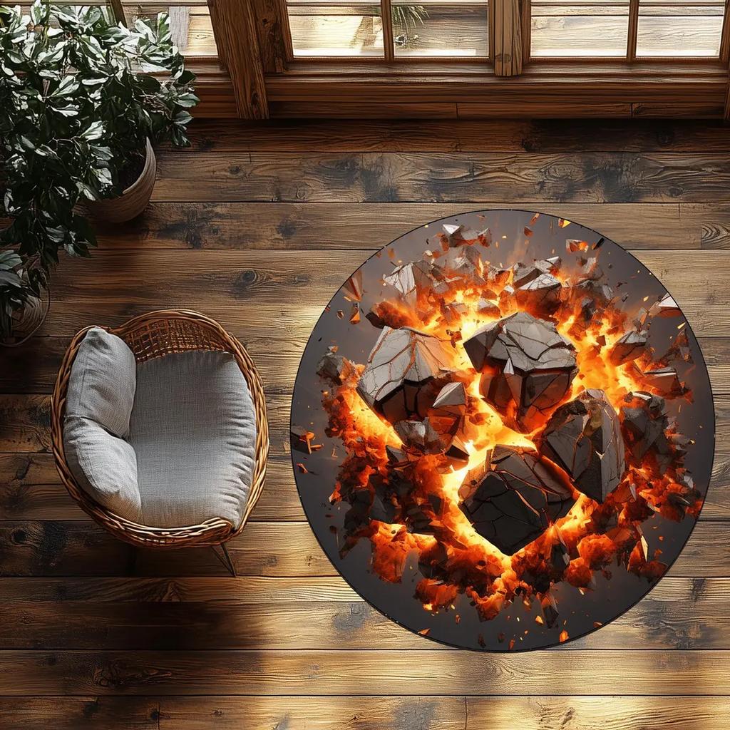Fire Pit Bonfire Printed Round Carpet Visual Three-dimensional Door Mat Living Room Bedroom Kitchen Decoration Rug