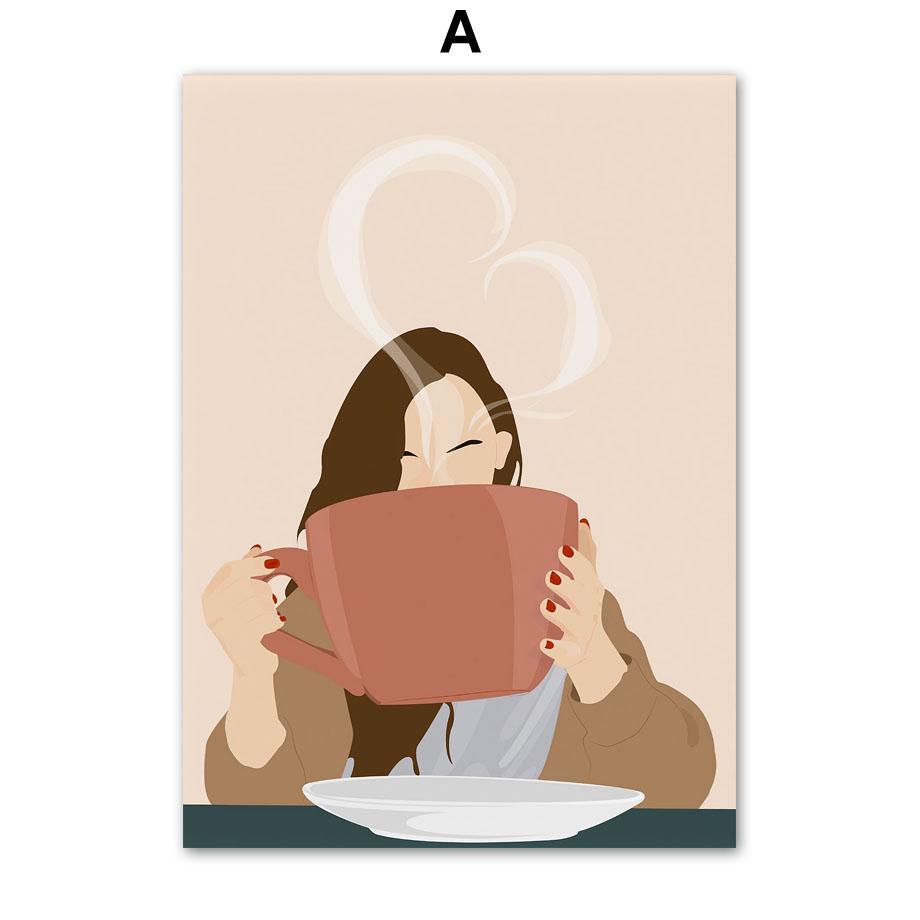 Módní dívka Kniha Kávový šálek Život Nástěnné umění Plátno Malba Abstraktní plakáty a tisky Hotel Kavárna Nástěnný obraz Vnitřní dekorace pokoje