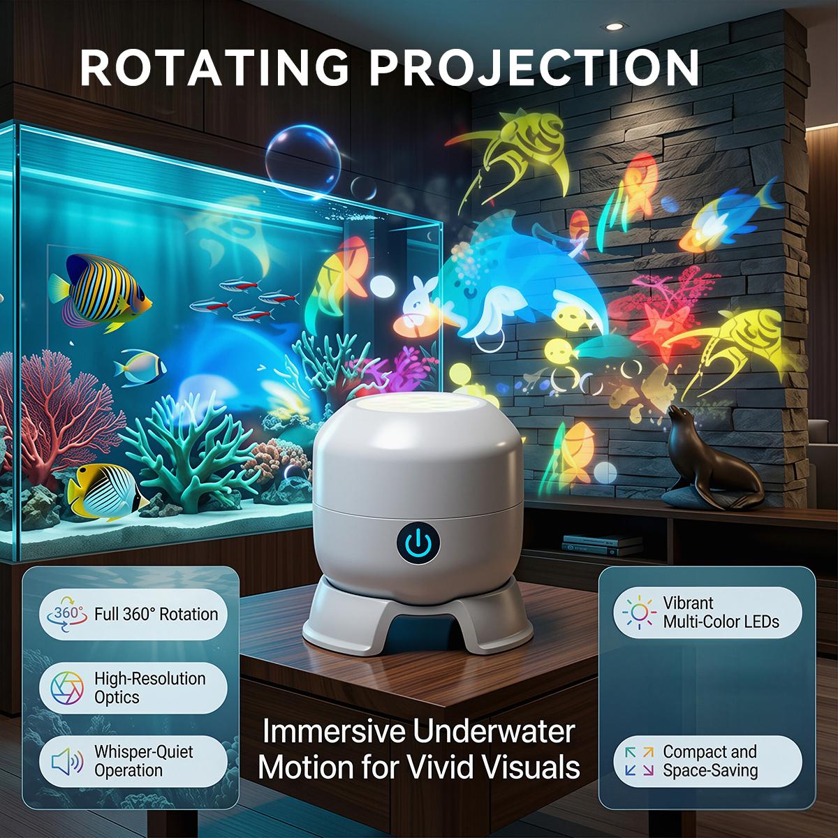 KEBIDU LED Dynamische Oceaan Projector Nachtlampje Oplaadbaar Sfeerverlichting voor Slaapkamer Woonkamer Vakantie Kerst Kinderen's Cadeaus the underwater world