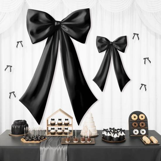 2 Pcs Bow Decor Large And Small Satin Bow Ribbon Tie Room Backdrop Wall Decor for Bachelorette Baby Shower Bridal Shower Birthday Decoration