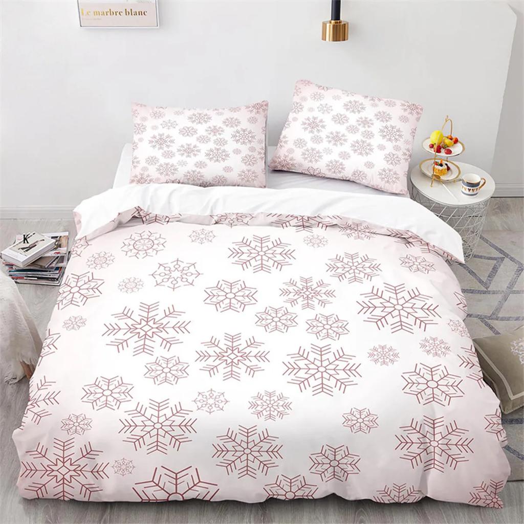 Snowflake Duvet Cover Winter Theme Geometric Pattern Microfiber Blue Floral Quilt Cover for Girl Children Christmas Decorations