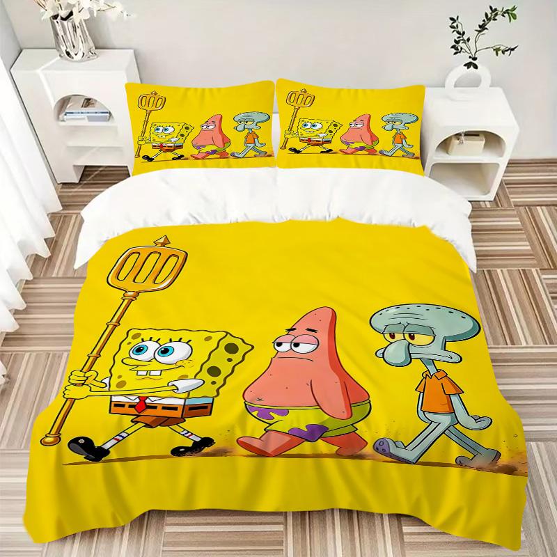 Spongebob Przyjaciele Przygoda Nadruk 3-częściowy Komplet PościeliPoszewka na Kołdrę z 2 Poszewkami na Poduszki Domowy Prezent Urodzinowy
