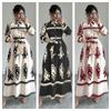 2025 Autumn/Winter European & American Print Lace-Up Long Sleeve Dress